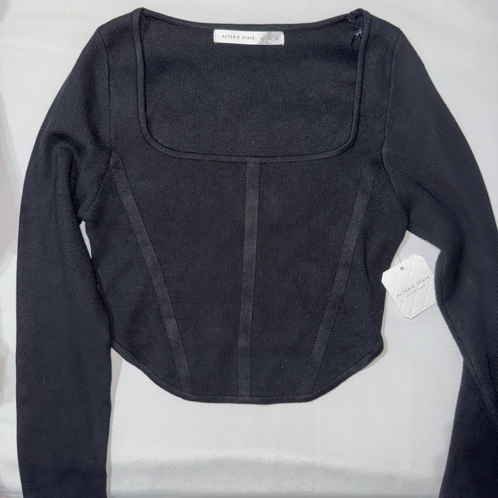 NWT Altar’d State Lucia Cropped Corset Top Black Small - Picture 7 of 7